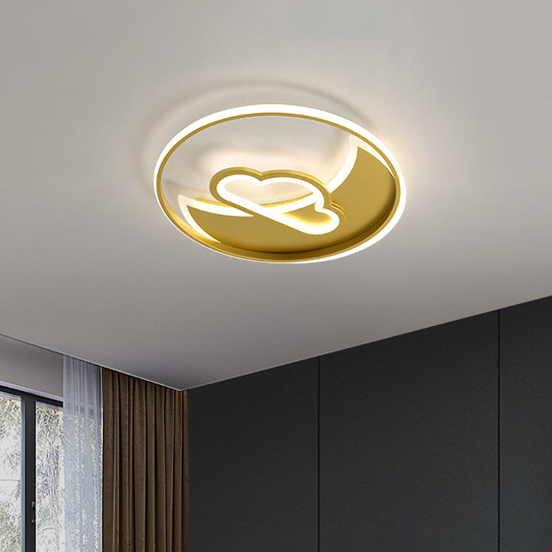 Contemporary Gold Led Ceiling Lamp With Star/Loving Heart Acrylic Shade - Flush Mount Fixture For
