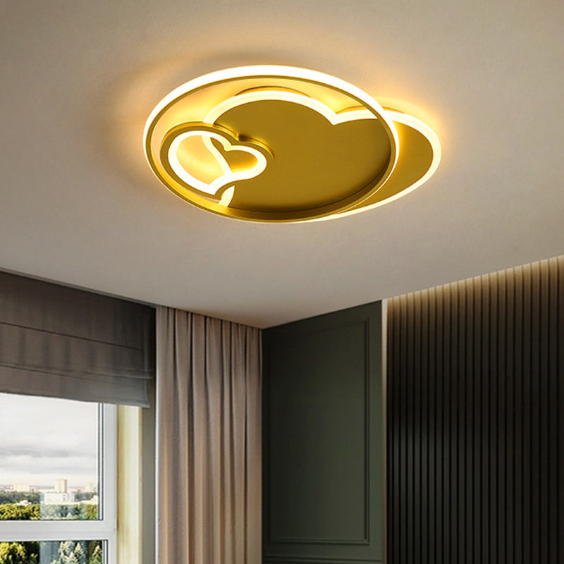 Contemporary Gold Led Ceiling Lamp With Star/Loving Heart Acrylic Shade - Flush Mount Fixture For