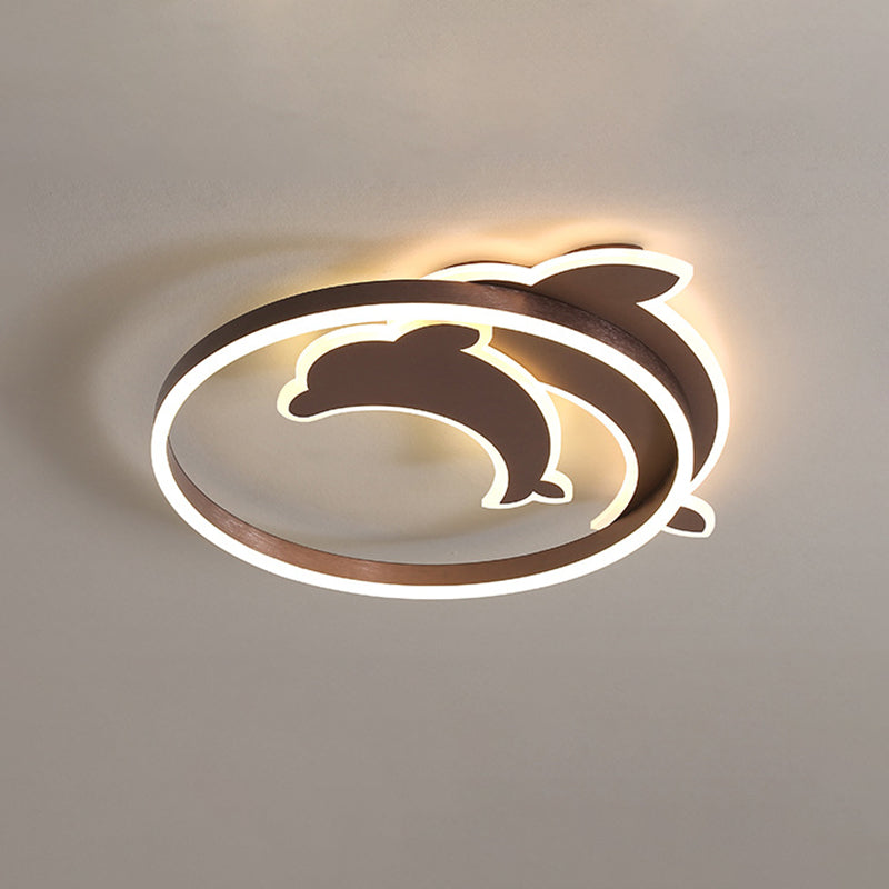 Contemporary Gold/Coffee Dolphin Flush Ceiling Light - Led Acrylic Mount Fixture For Bedroom