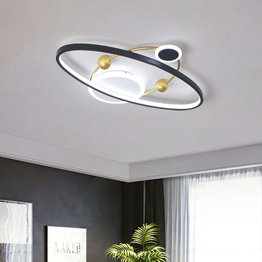 Contemporary Black Acrylic Led Flush Mount Lamp – Planet Living Room Ceiling Fixture With
