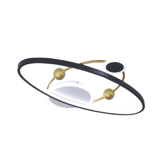 Contemporary Black Acrylic Led Flush Mount Lamp Planet Living Room Ceiling Fixture With Warm/White