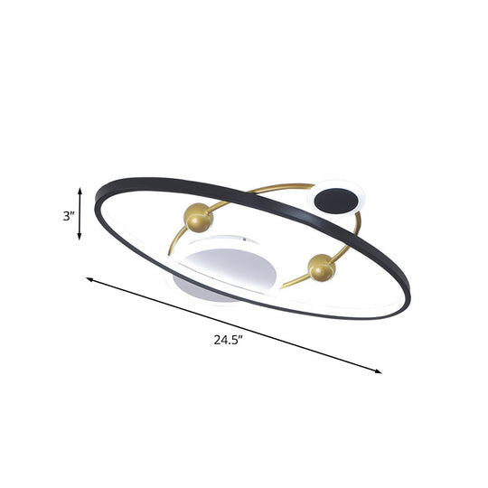 Contemporary Black Acrylic Led Flush Mount Lamp Planet Living Room Ceiling Fixture With Warm/White