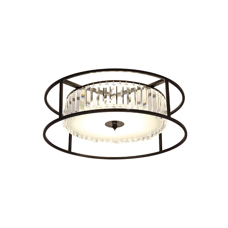 Modern Crystal Flush Light Fixture With Black Metal Frame - 5 - Head Living Room Mount Lamp