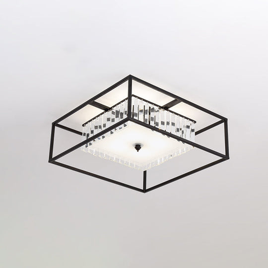 Modern Crystal Flush Light Fixture With Black Metal Frame - 5 - Head Living Room Mount Lamp