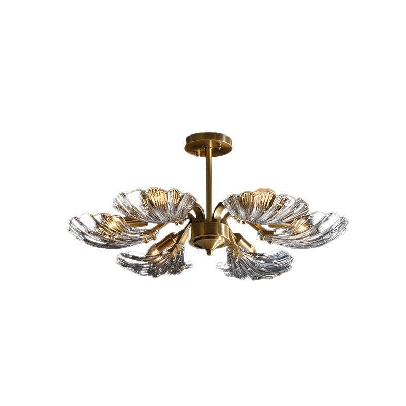 Modern 6 - Bulb Shell Glass Ceiling Light In Brass For Bedroom