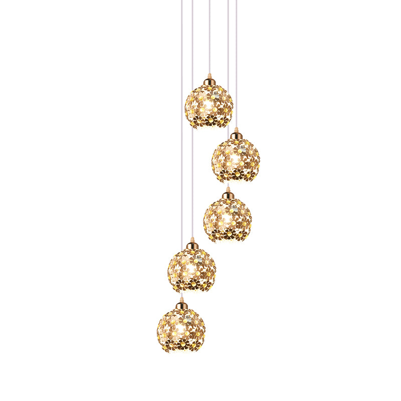 Modern Metallic Ceiling Light With Amber Crystal Accent - 5/8 Heads Multi Kit