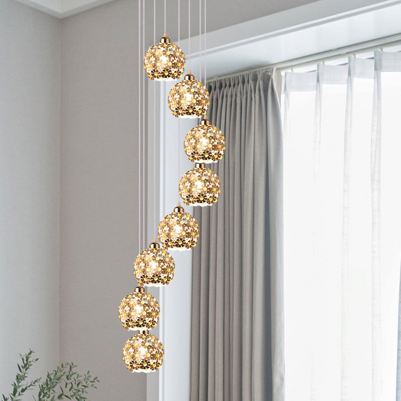 Modern Metallic Ceiling Light With Amber Crystal Accent - 5/8 Heads Multi Kit