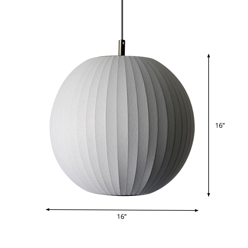 Minimalist White Sphere Pendant Light For Dining Room - 12’/16’ Wide Fabric Fixture
