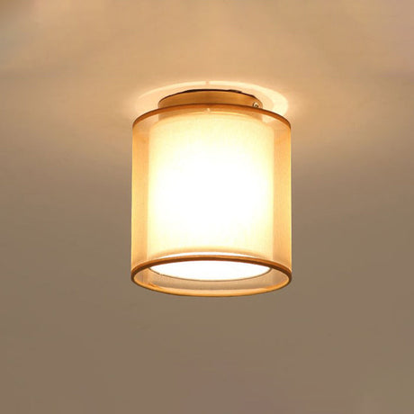 Minimalist Brass Flushmount Ceiling Light With Fabric Shade
