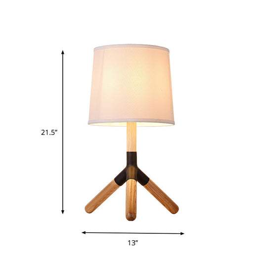 Simplicity Wood Tri-Leg Table Lamp With 1 Light And White Barrel Fabric Shade - Perfect For