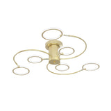Modern Black/Gold Swirl Semi Flush Mount Led Ceiling Fixture With Rings - Bedroom Lighting