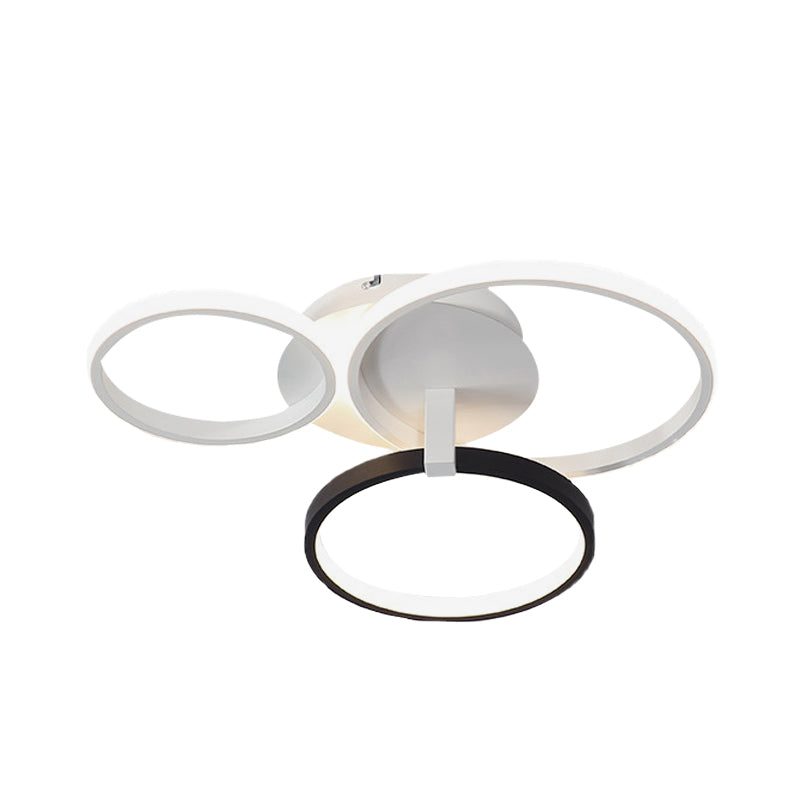 Modernist Acrylic Led Flush Mount Ceiling Light Fixture - 3 Ring Design In Grey/White/Black