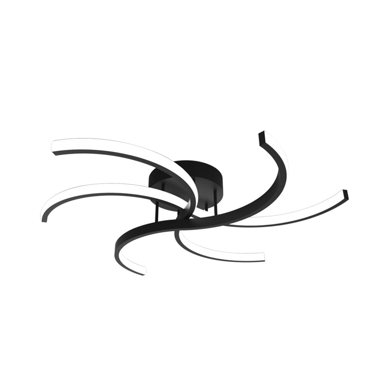 Minimalist Black Swirl Led Flush Mount Ceiling Fixture - 16/19.5 Wide Semi For Bedroom