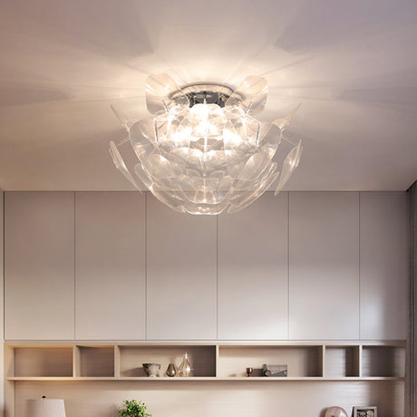 Contemporary Clear Pvc Pine Cone Ceiling Flush Mount - 3 Bulb Light For Living Room