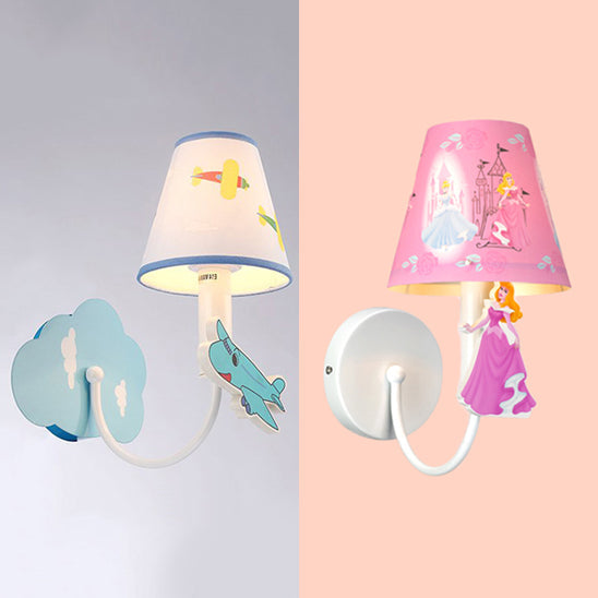 Cartoon Sconce Light: Empire Shade Metal Wall Lighting For Kids Bedroom Cute Deco One Light
