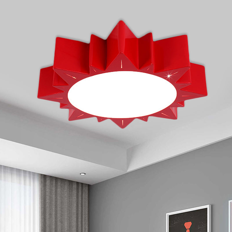 Contemporary Acrylic Led Flush Mount Lamp In Sun Design For Kindergarten Red