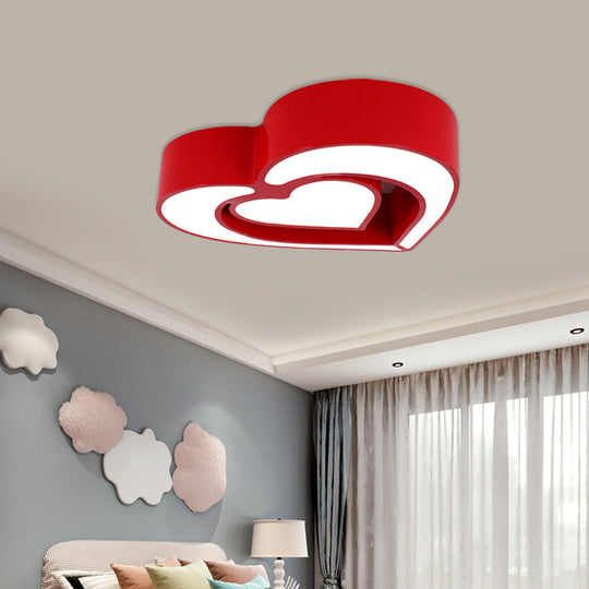 Contemporary Acrylic Led Flush Mount Ceiling Light For Bedroom - Loving Heart Design (Blue/Red/Pink)