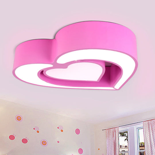 Contemporary Acrylic Led Flush Mount Ceiling Light For Bedroom - Loving Heart Design (Blue/Red/Pink)