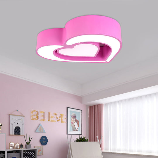 Contemporary Acrylic Led Flush Mount Ceiling Light For Bedroom - Loving Heart Design (Blue/Red/Pink)
