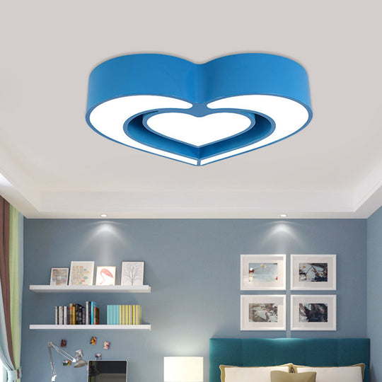 Contemporary Acrylic Led Flush Mount Ceiling Light For Bedroom - Loving Heart Design (Blue/Red/Pink)