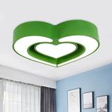Contemporary Acrylic Led Flush Mount Ceiling Light For Bedroom - Loving Heart Design (Blue/Red/Pink)