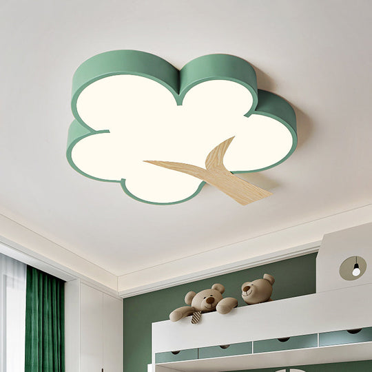 Contemporary Grey/Green Tree Led Ceiling Flush Mount Light For Bedroom Green