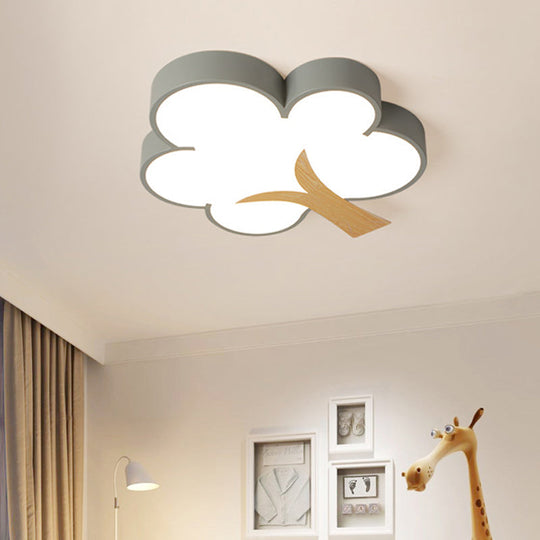 Contemporary Grey/Green Tree Led Ceiling Flush Mount Light For Bedroom