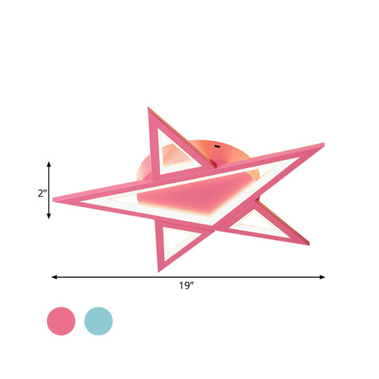 Blue/Pink Led Acrylic Star Flush Mount For Modern Bedroom Ceiling Lighting