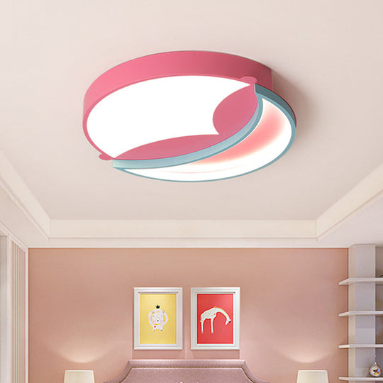 Contemporary Led Flush Ceiling Light - Blue/Pink Crescent Pendant For Bedroom Pink