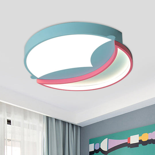 Contemporary Led Flush Ceiling Light - Blue/Pink Crescent Pendant For Bedroom Blue