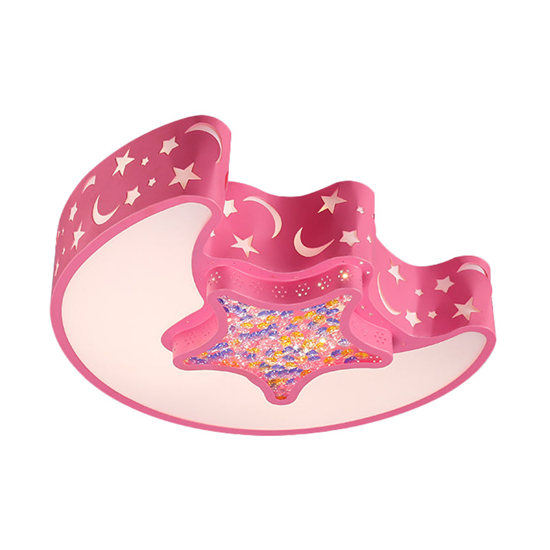 Contemporary Led Flush Pendant Light For Bedroom - Ceiling Mounted Fixture With Moon And Star