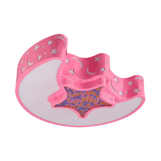 Contemporary Led Flush Pendant Light For Bedroom - Ceiling Mounted Fixture With Moon And Star