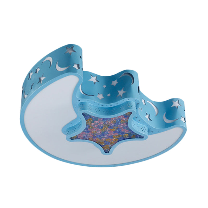 Contemporary Led Flush Pendant Light For Bedroom - Ceiling Mounted Fixture With Moon And Star