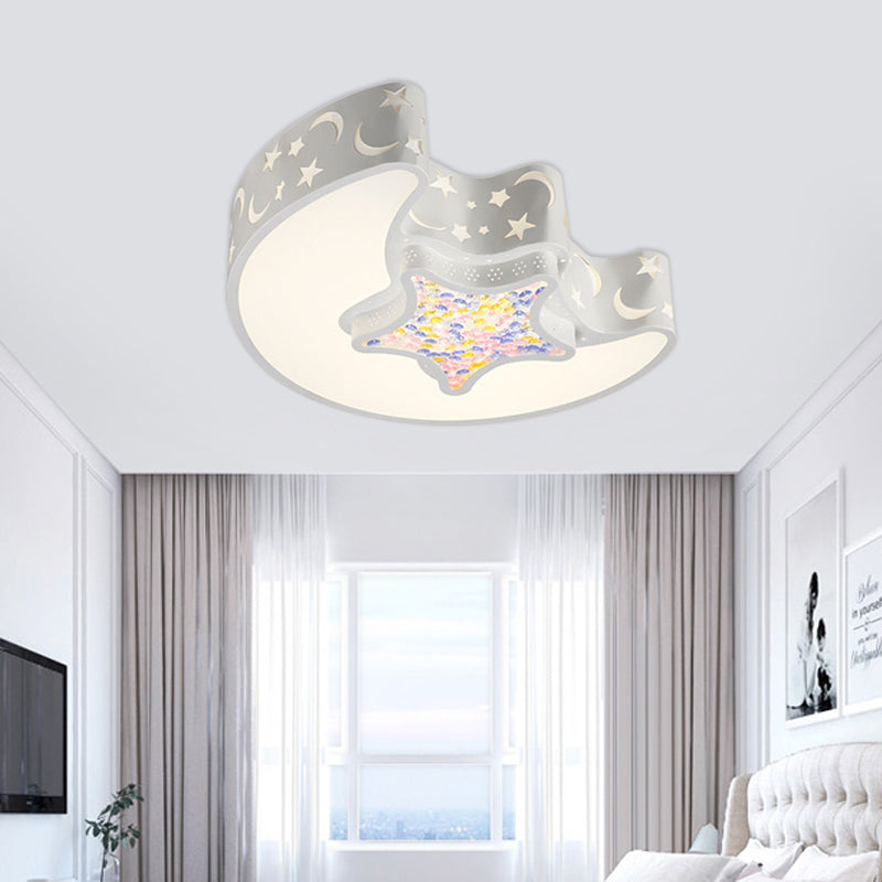 Contemporary Led Flush Pendant Light For Bedroom - Ceiling Mounted Fixture With Moon And Star Design