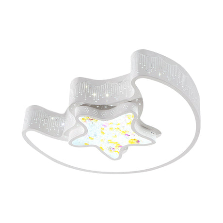 Starry Moon And Pentagram Led Ceiling Flush Lighting For Kids Bedroom - Acrylic Blue/Pink/White