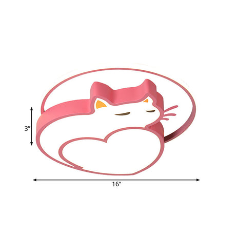 Kids Style Pink Cat-Shaped Ceiling Flushmount Light With Acrylic Led Bedroom Lighting In Warm/White