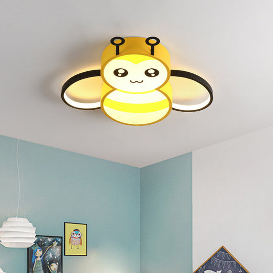 Bee Cartoon Acrylic Led Ceiling Light For Bedroom - Yellow/Pink Flushmount