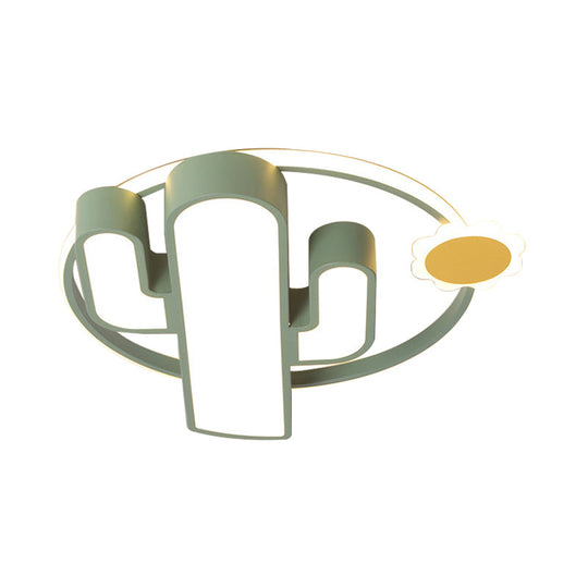 Contemporary Acrylic Green Led Flush Mount Lamp With Sun Design - Perfect For Nursery Warm/White