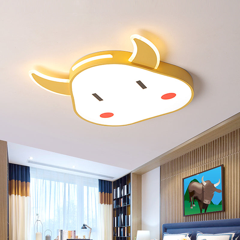 Calf-Shaped Cartoon Acrylic Led Flushmount Ceiling Light For Bedroom In Warm/White Yellow / Warm