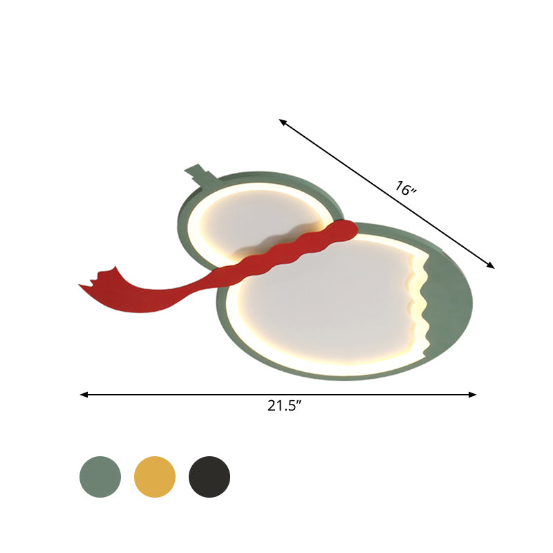Contemporary Led Flush Mount Light: Black/Green/Yellow Gourd Design With Red Belt For Bedroom