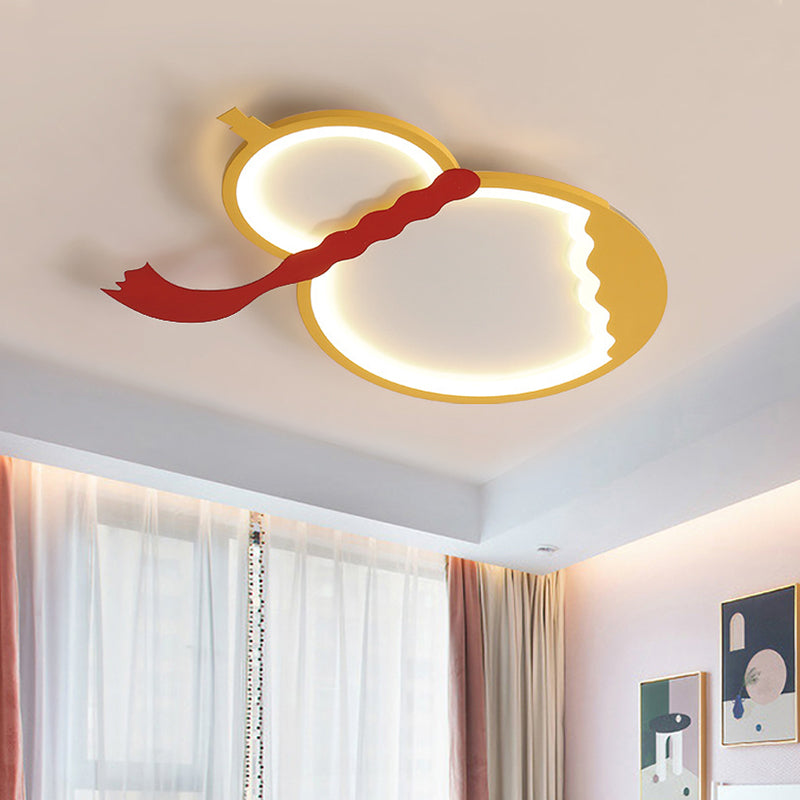 Contemporary Led Flush Mount Light: Black/Green/Yellow Gourd Design With Red Belt For Bedroom