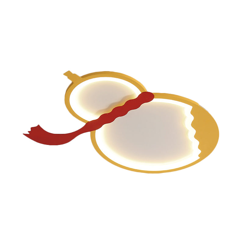 Contemporary Led Flush Mount Light: Black/Green/Yellow Gourd Design With Red Belt For Bedroom