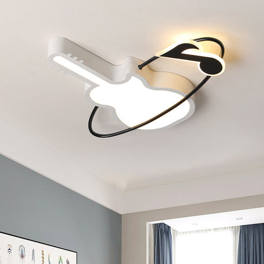 Musical Note Acrylic Led Ceiling Light For Bedroom - Contemporary White Flushmount /