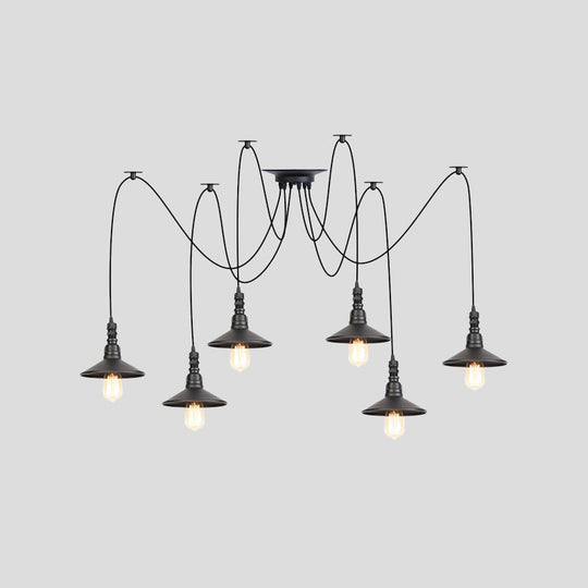 Iron Saucer Vintage Led Pendant Light With Multiple Lights Black Finish