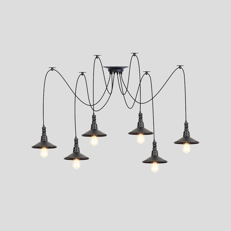 Vintage Iron Saucer Led Pendant - Black 2/3/6 Lights Bar Swag Pendulum Lamp