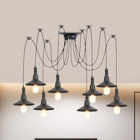 Vintage Iron Saucer Led Pendant - Black 2/3/6 Lights Bar Swag Pendulum Lamp