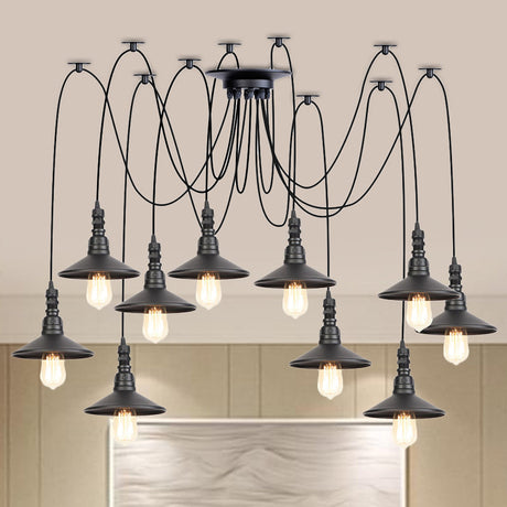 Vintage Iron Saucer Led Pendant - Black 2/3/6 Lights Bar Swag Pendulum Lamp 10 /