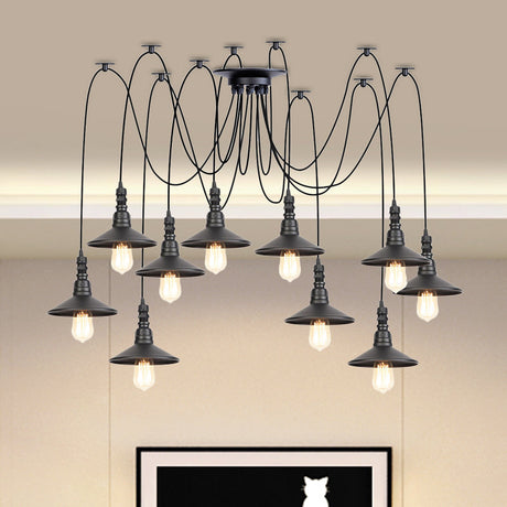 Vintage Iron Saucer Led Pendant - Black 2/3/6 Lights Bar Swag Pendulum Lamp