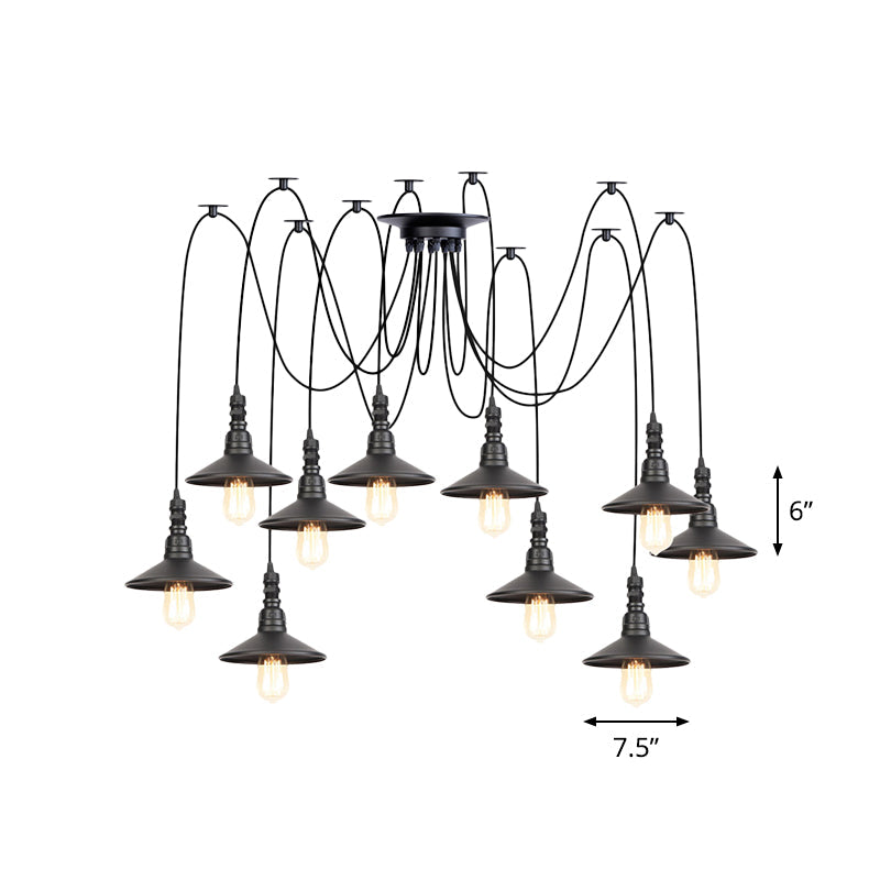 Vintage Iron Saucer Led Pendant - Black 2/3/6 Lights Bar Swag Pendulum Lamp