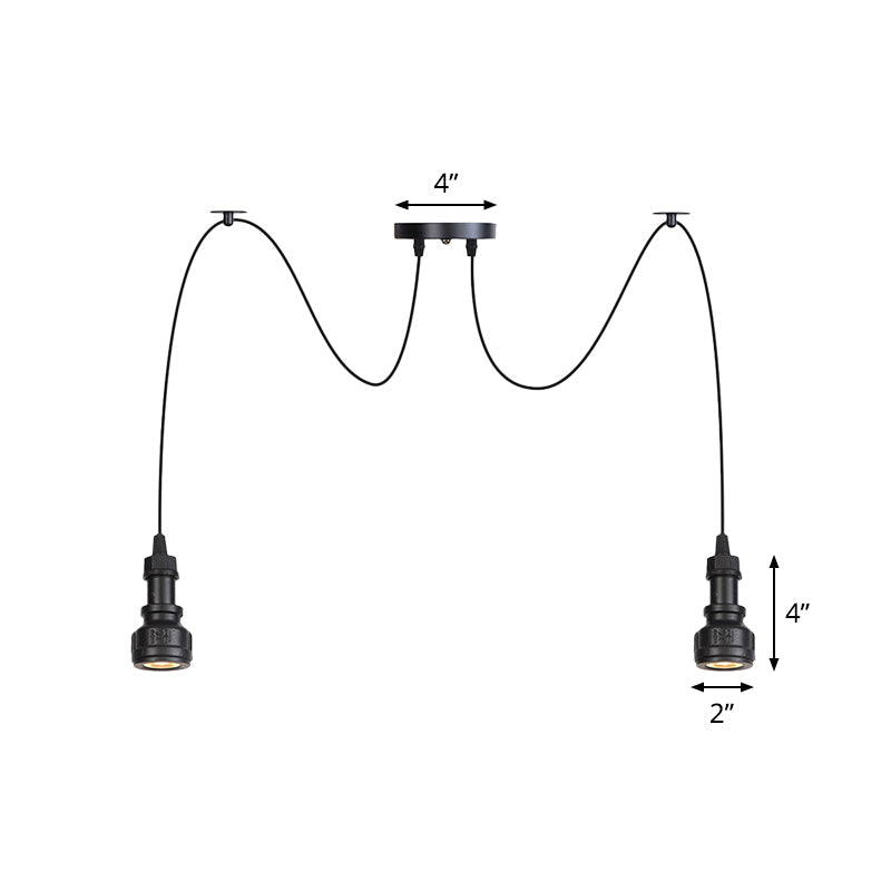 Water Pipe Multi Light Chandelier - Farmhouse-Style Black Iron Swag Led Pendant